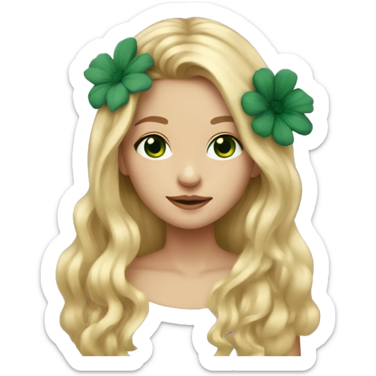 Young woman, long blond hair, dark green eyes and a flower in her hair  sticker