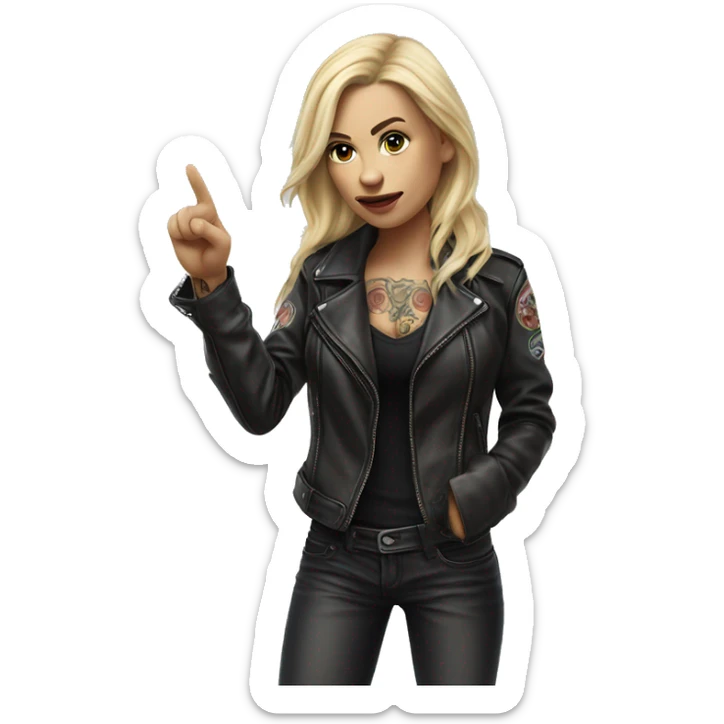 Blonde women with LONG HAIR, in Leather Jacket, Body Covered with Tattoos, POINTING YOU FORWARD with her HAND with INDEX FINGER, Hyper Realistic sticker
