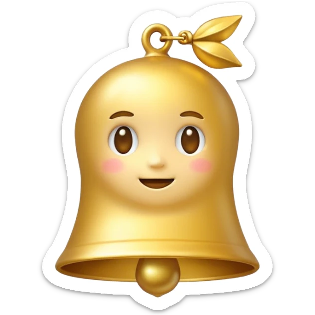 golden bell emoji,
cute emoji style, mobile game emoji,
soft 3D look, smooth gradients,
white outline sticker style,
no background sticker