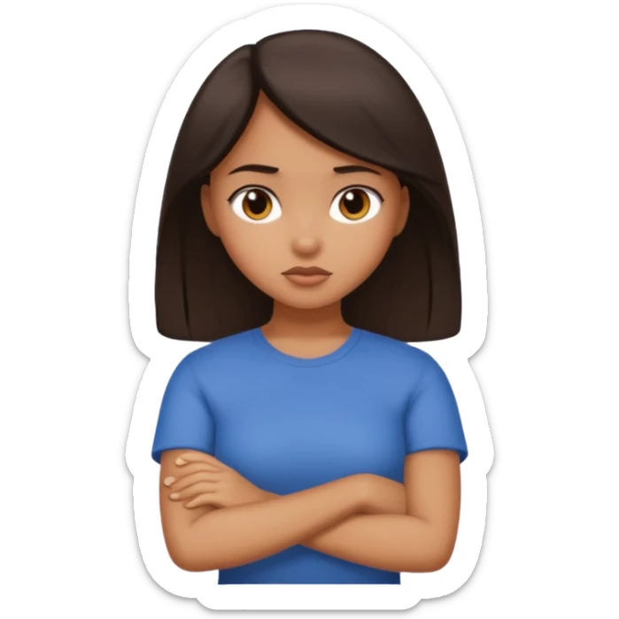 Tan girl dark hair crossing her arms with slight pout sticker