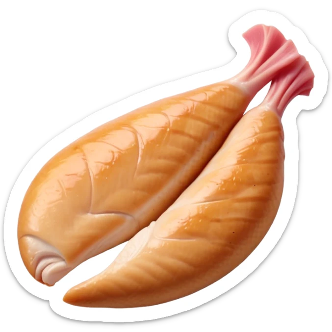 realistic chicken breast fillet, single, boneless, tapered, pale pink, smooth, glossy, moist, muscle grain, gentle curves, fresh, lean, flat or curved, no plate, packaging, or faces, clean 3D rendering, soft lighting, transparent background, emoji scale sticker