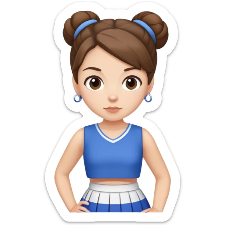 Je veux une emoji de Sophie Poyet, il faut prendre sa photo dans ma collection de photos avec les cheveux bruns chignon et une mini jupe bleue et blanc sticker