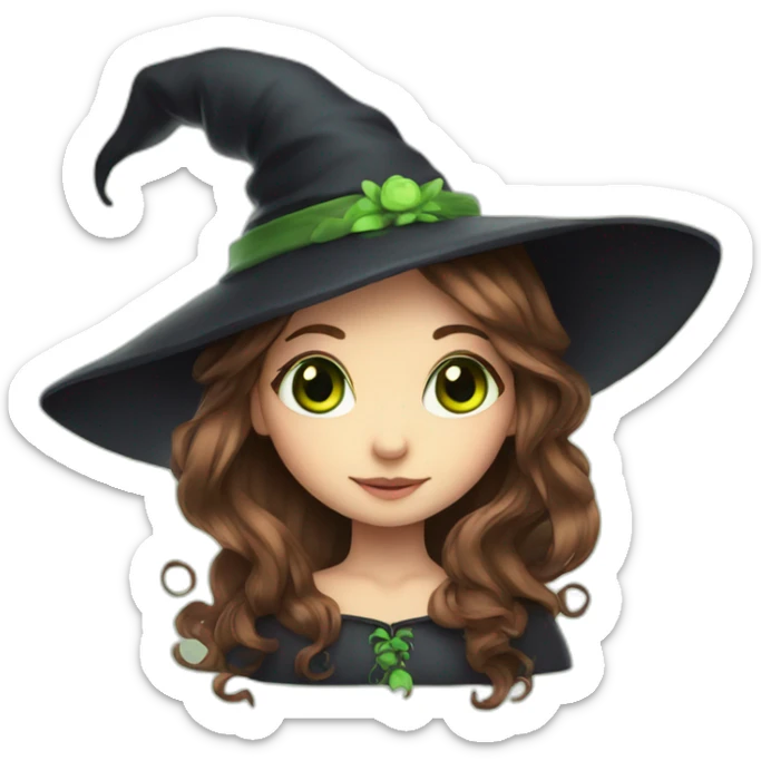 Cute Witch fairy with long brown hair and green eyes sticker
