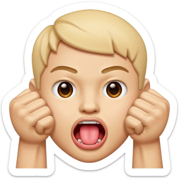 Tongue out face with two fists stacked on top of eachother below the face sticker