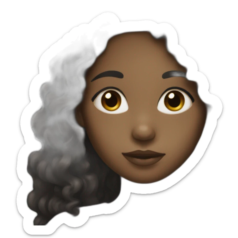 Dark skin girl with asian eyes and long black curly hair sticker
