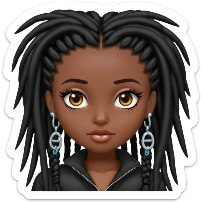 pretty bratz baddie, dark black skin, black dreads hair (black people hair) sticker