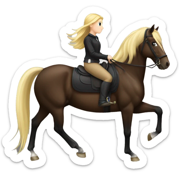 Dark bay horse and blonde girl kn horseback sticker