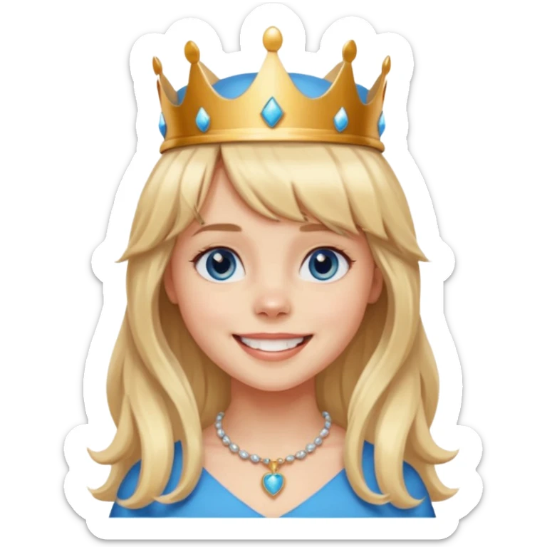 simple Blonde girl with bangs and blue eyes, and a simple crown. giving cockerspaniel energy sticker