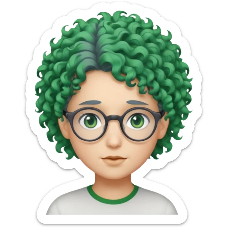 cabelo encaracolado, azul, óculos, olhos verdes, raça branca, penteado topo cabeça sticker