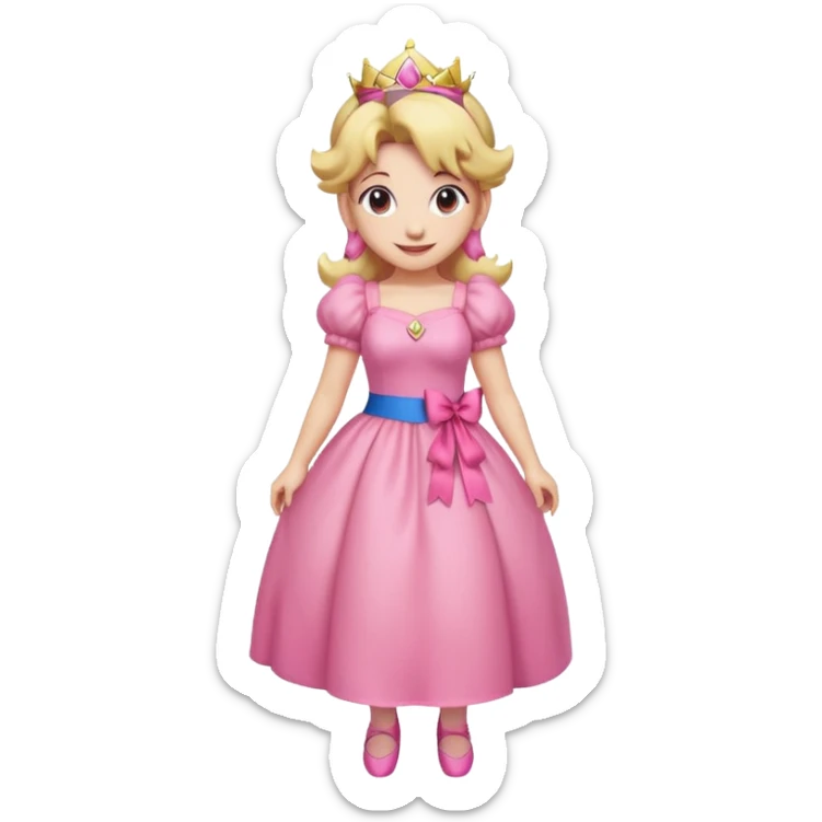 Princess peach full body with a pink ribbon on her hair sticker