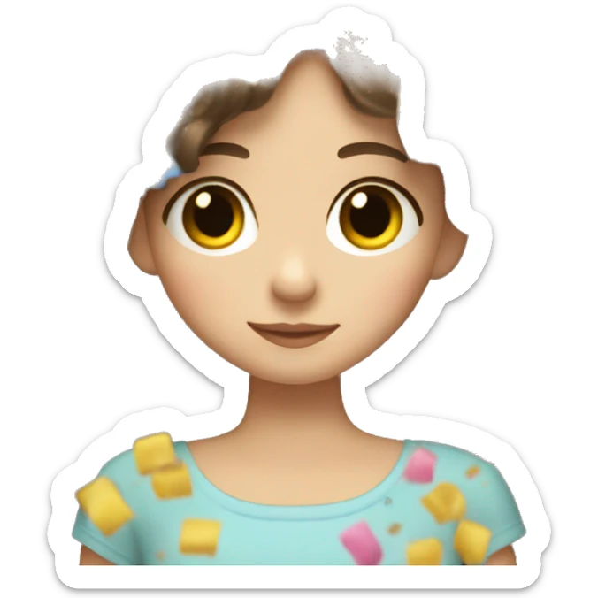 Sleeping little girl with long brown hair and confetti in her hair  sticker