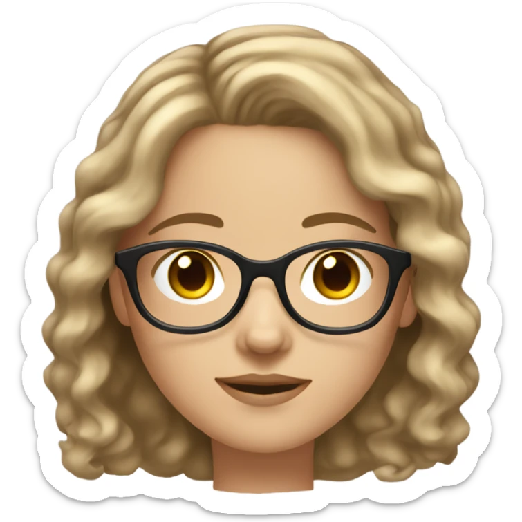 A white girl with light brunette wavy hair with clear glasses and clear skin sticker
