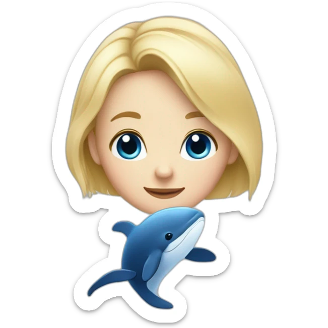 A whale as a staffed animal with a blonde girl with blue eyes and blond hair sticker