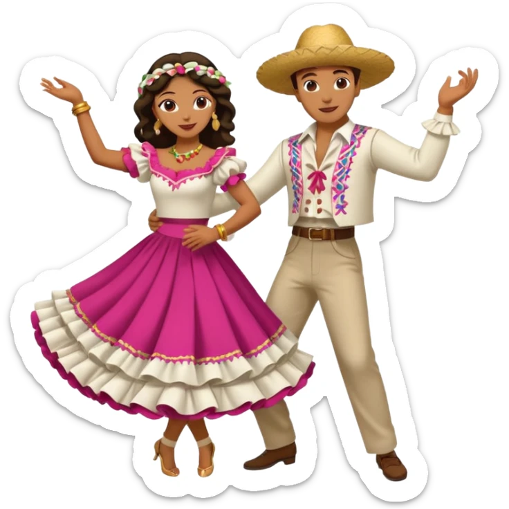Una mujer y un hombre bailando merengue vestidos con traje típico dominicano  sticker