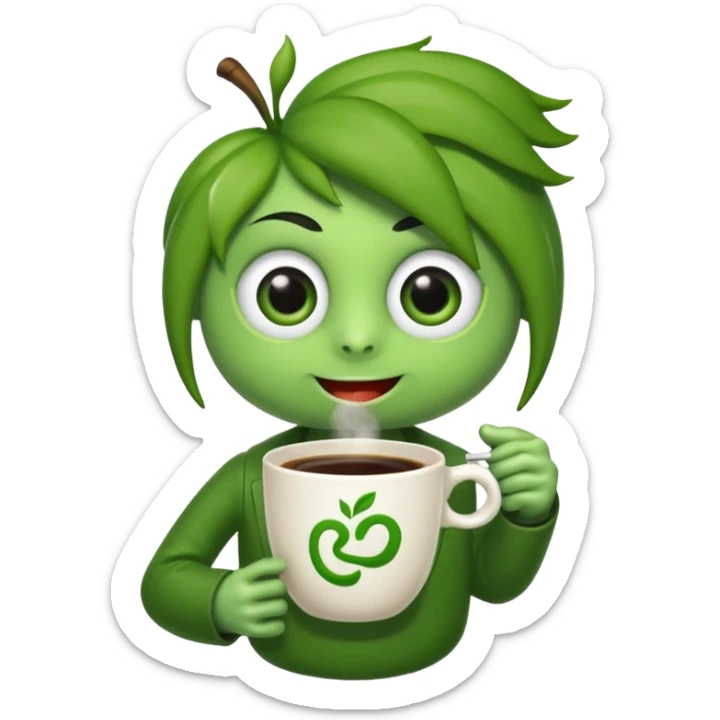 Cut the Rope's Om Nom cute from  in barista's suite with a cup of cofee sticker