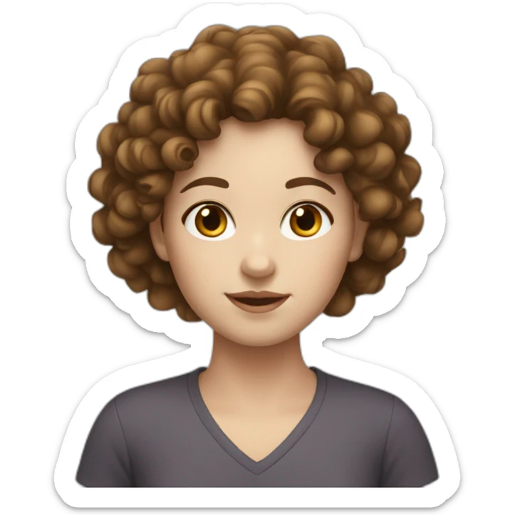 Girl with brown curly hair with white skin sticker