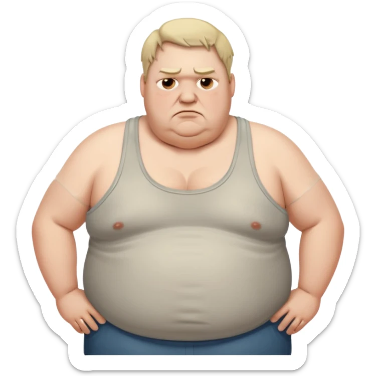 very  obese middle aged white man in wifebeater with  dirty appearance. His hair is very greasy and he looks lazy and uncaring sticker