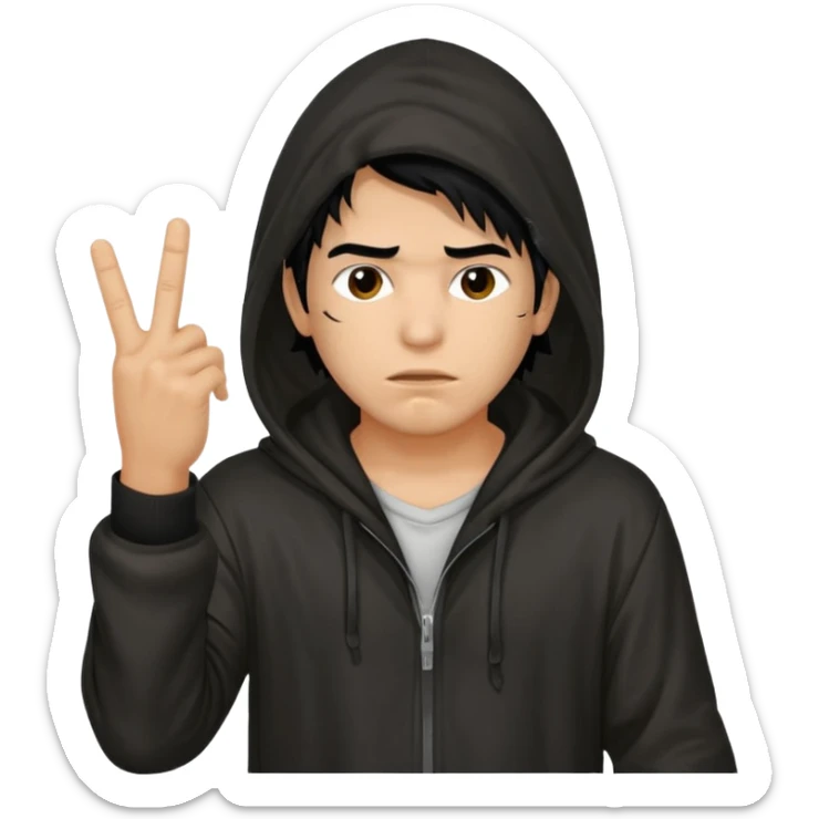 Moreno greñudo con capucha cuba la cara para el dedo del medio hombre pelo negro sticker