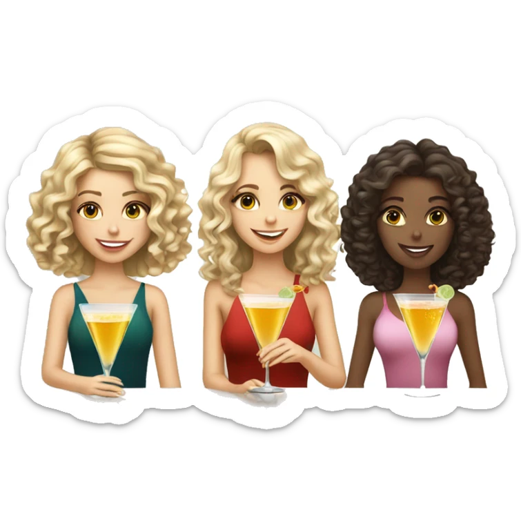 Brunette girl, blonde curly haired girl, blonde straight haired girl drinking martinis sticker