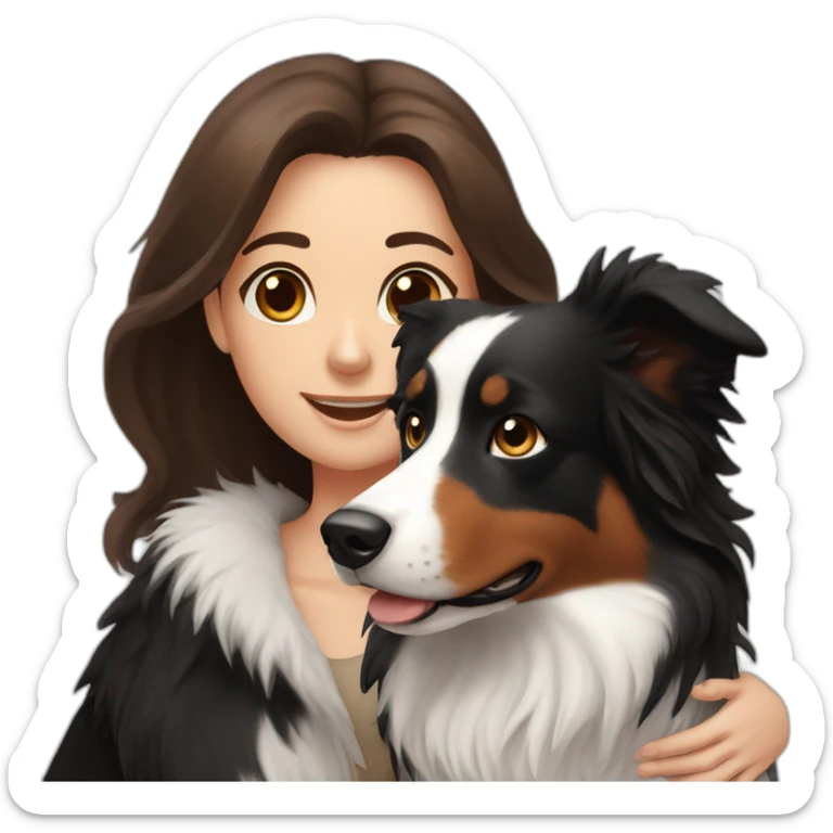 black border collie and woman with long brown hair sticker