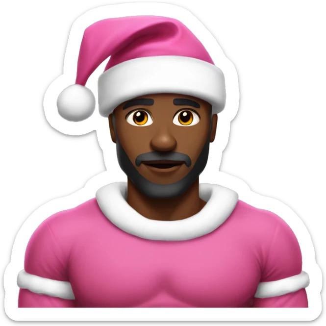 Black Muscular santa themed solo male portrait pink sticker