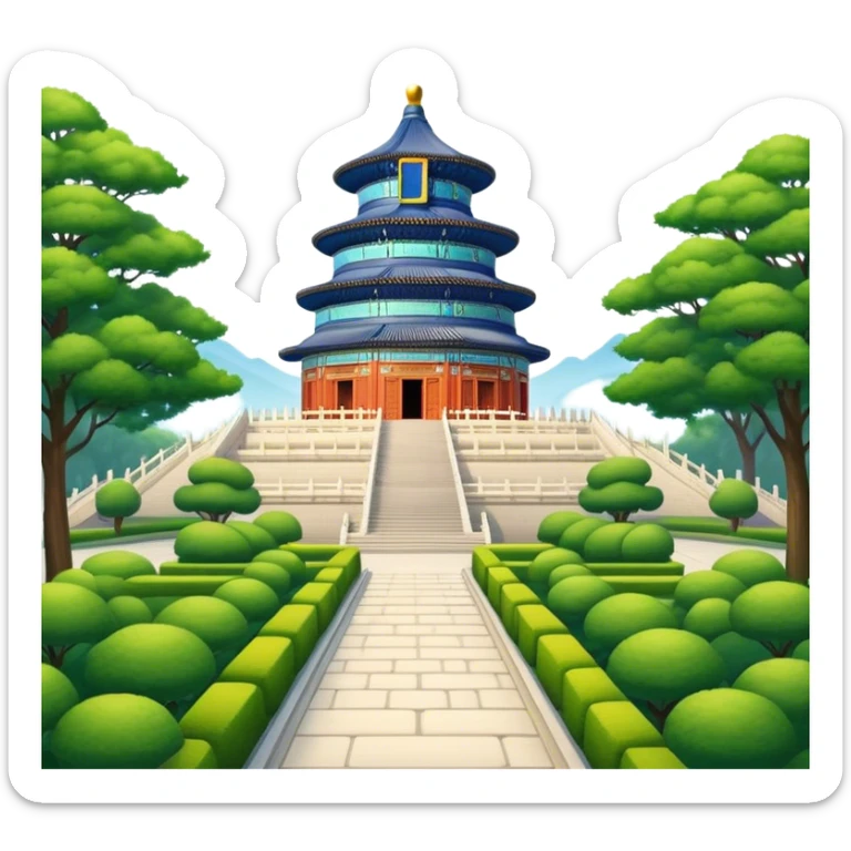 Cinematic Realistic Temple of Heaven Landmark Emoji, depicted with expansive historic architecture set in lush gardens rendered with lifelike detail and serene lighting. sticker