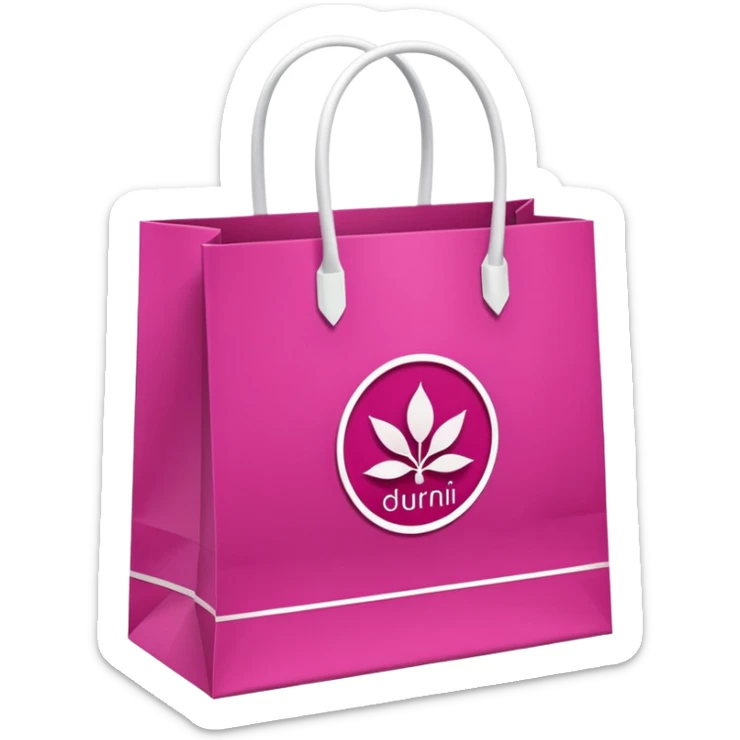 bolsa de papel fucsia con asas blancas y en el centro de la bolsa el logo de druni perfumerias en color blanco sticker