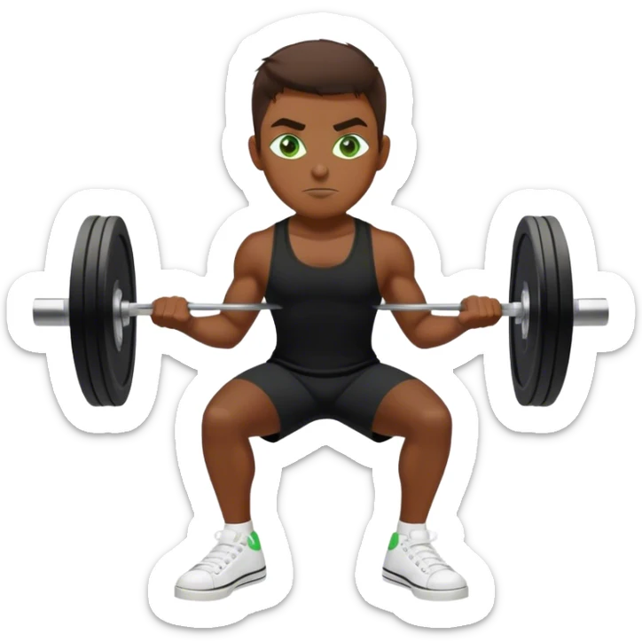 tanned guy green eyes black clothes white converse shoes clean and jerk exercise sticker