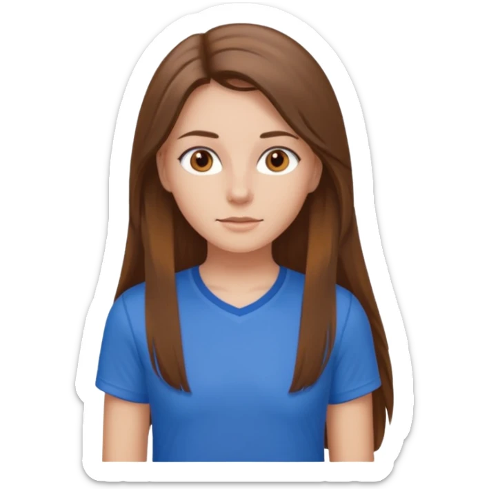 brown hair, hazel eyes, blue athletic shirt, strait long hair girl sticker