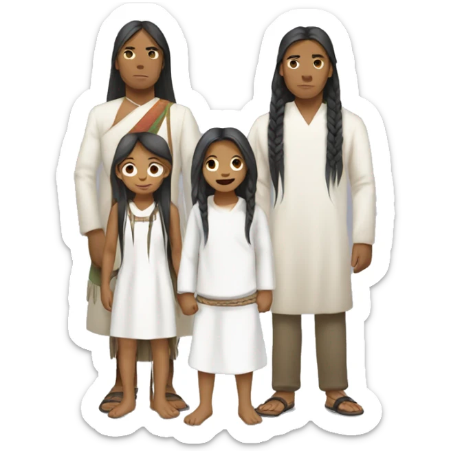 indigenous Kogui family with white clothing and long hair sticker