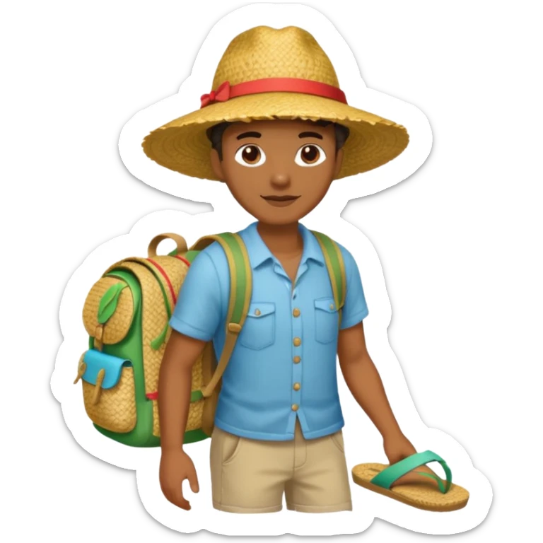 Créole réunionnais chapeau paille tong au pieds et sac a dos en rafffia sticker