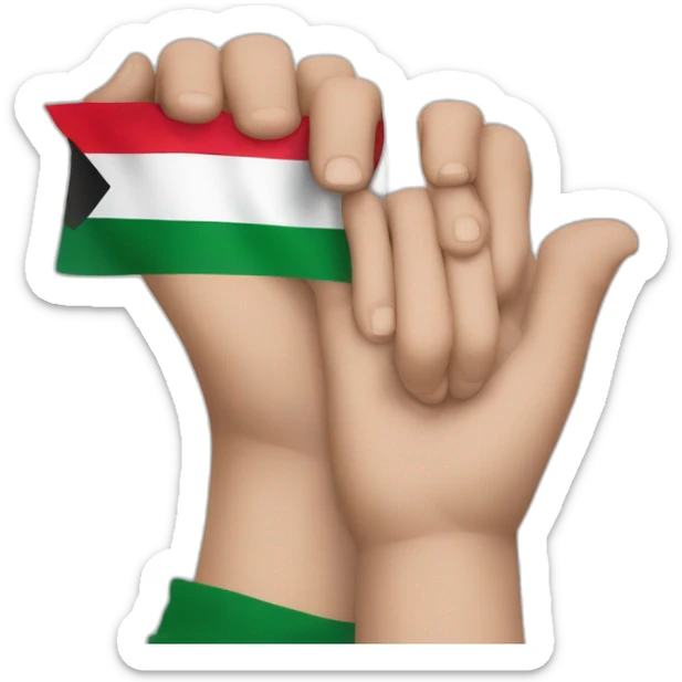 A person puts his hand over his mouth with the Palestinian flag drawn on his hand  sticker