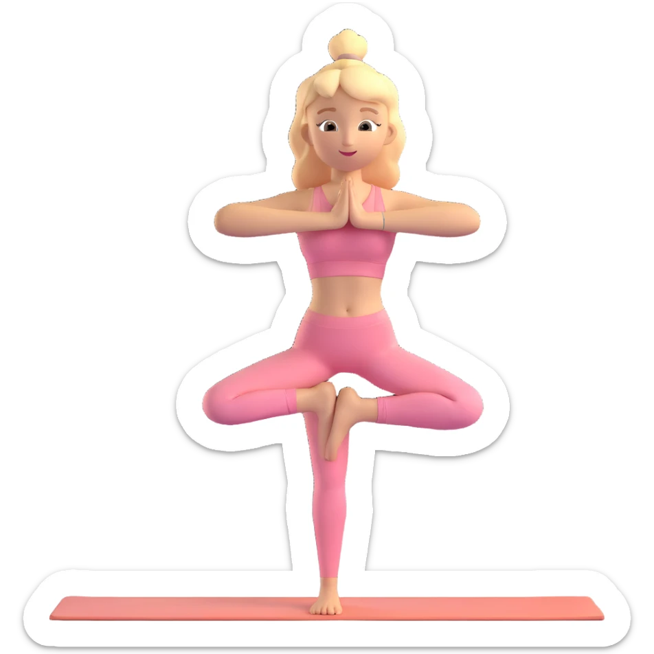 angelic blonde yoga girl in light pink yoga outfit, doing a sun salutation sticker