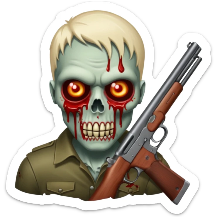 Bloody zombie shotgun pointed straight forward. In the style of your bleeding skull zombie art, but a shotgun pointing forward, not at an angle sticker