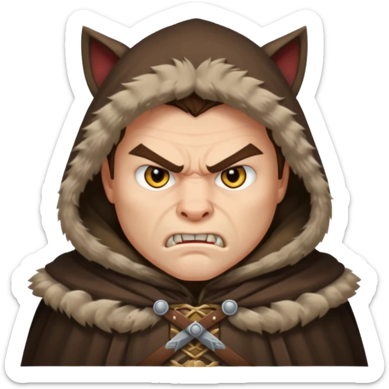 mean looking Hun warrior inspired by Mulan, snarling face, heavy fur cloak, menacing eyes sticker