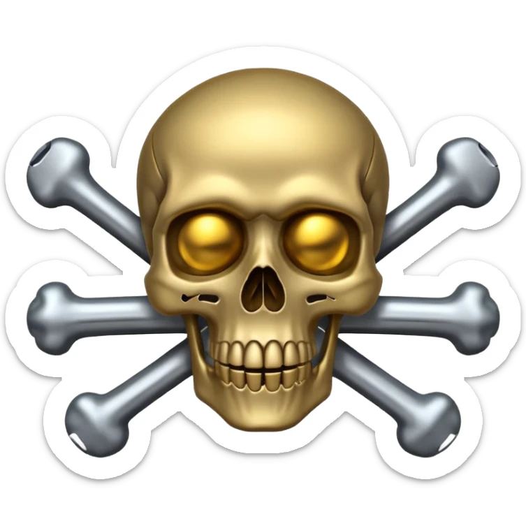 skull and crossbones with a sawblade background, mechanical and organic details, emoji style sticker