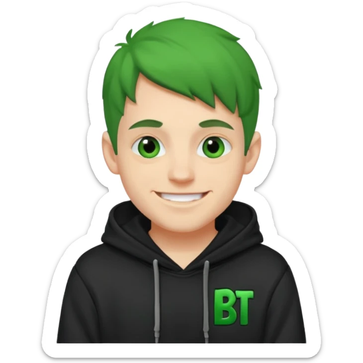 Create an avatar of white european male in hoodie with ``BST`` letters on it/ make him look like grinch sticker