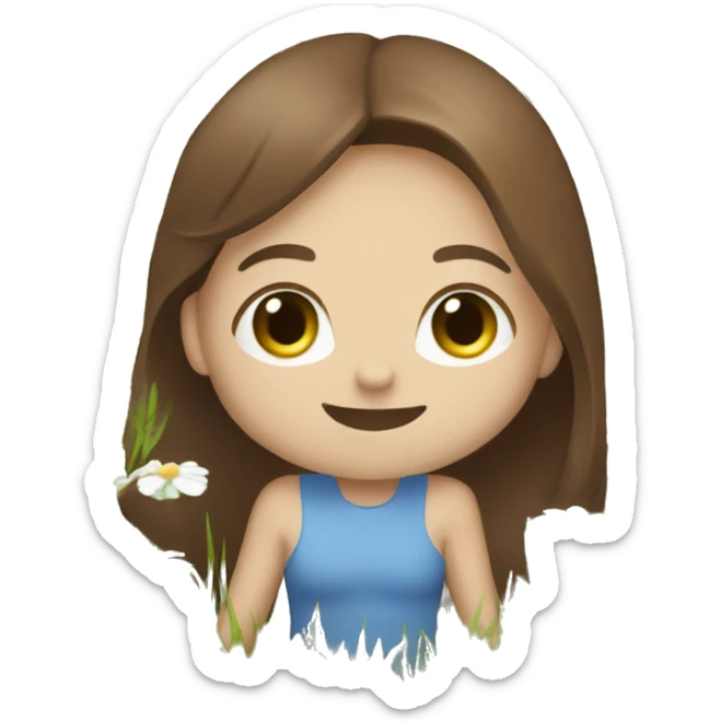 Girl frolicking in meadow white girl with blue eyes and brown hair sticker