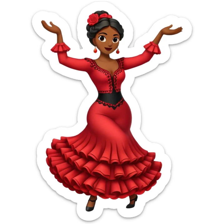 Cinematic Realistic Flamenco Pop Culture Emoji, featuring an expressive portrayal of traditional Spanish dance rendered with dynamic textures and passionate, vibrant lighting. sticker