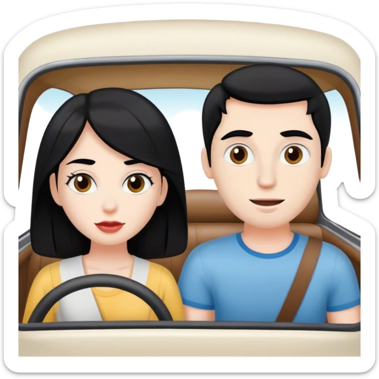 Two people man and woman on a road trip girl with black hair and white skin, man with brown hair and white skin  sticker