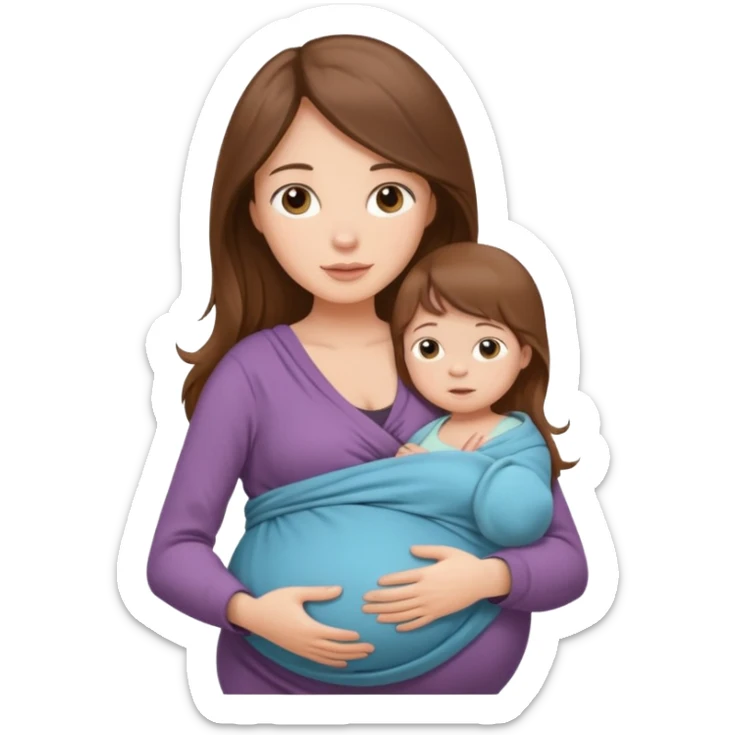 Pregnancy babywearing mom with long brown hair and fair skin with a small baby and wrap  sticker
