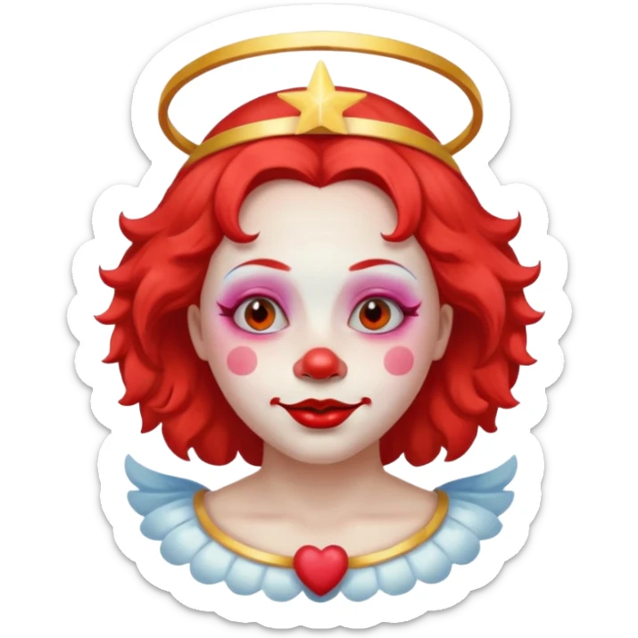 round face female clown with angel's halo no crown sticker