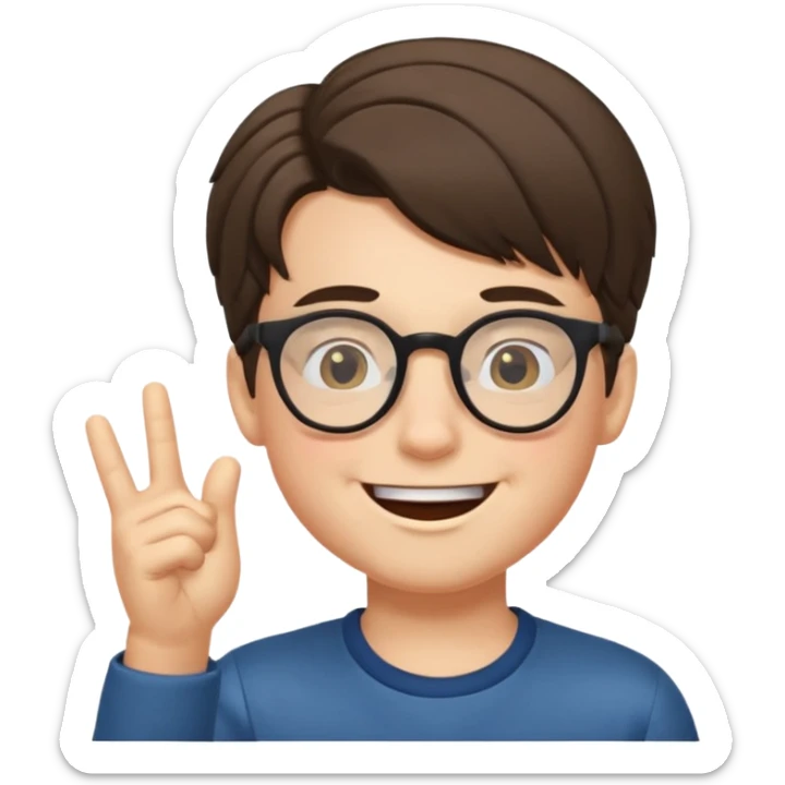 un ragazzo con gli occhiali e capelli al lato che fa l'occhiolino ed è felice sticker