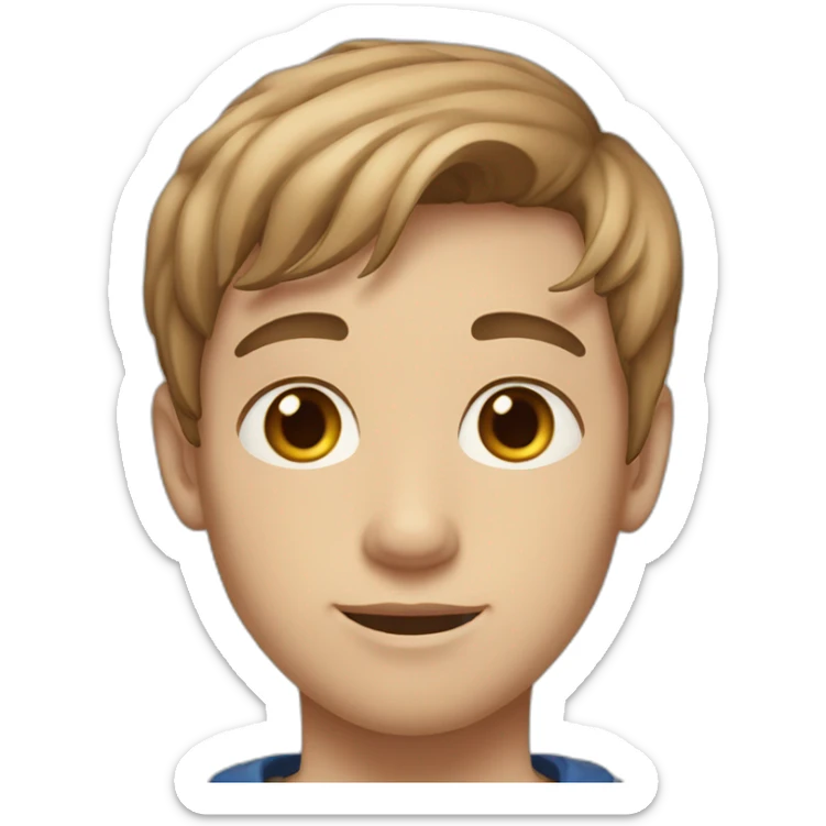 Boy with light brown hair and short 13 year old boy with brown eyes and white skin color and a sweatshirt sticker