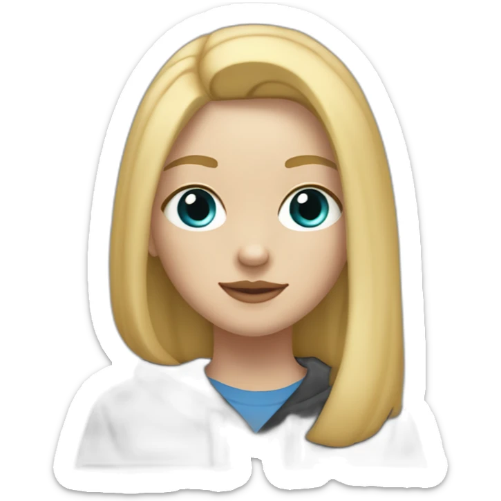 A blonde girl  with blues eyes, with straight hair and a ray,she has light skin a few freckles, and she wear a hoodies and she Carries in his arms a black labrador dog  sticker