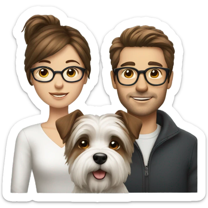 Brown hair man with glasses with westie dog girl sticker