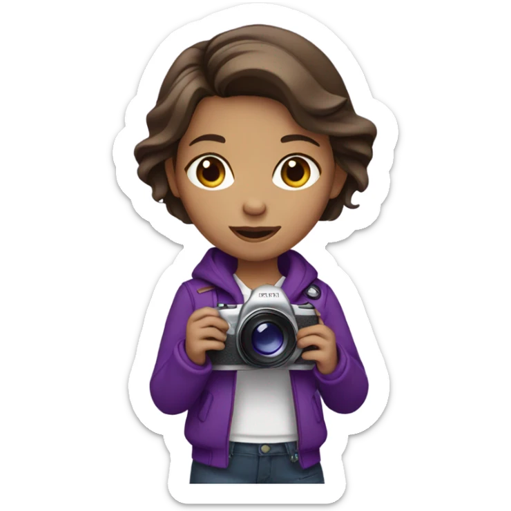 Girl photographer with purple camera and jacket with brown hair  sticker