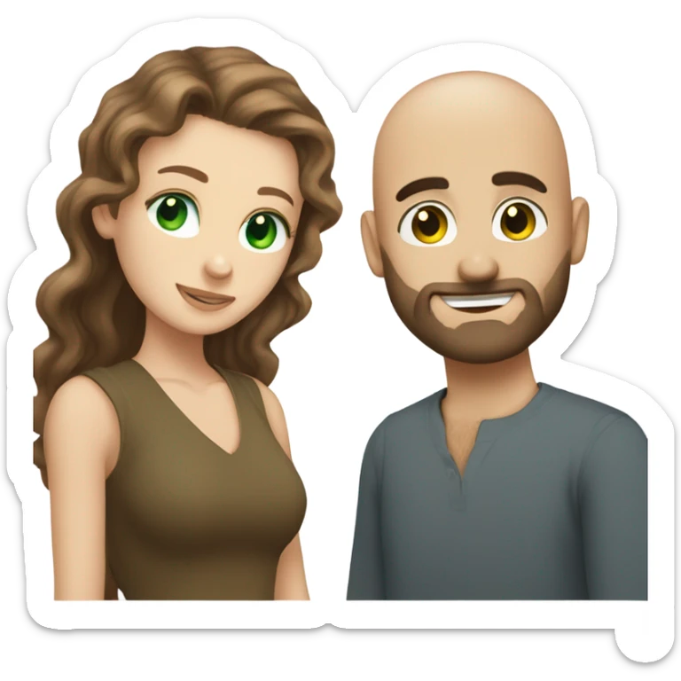 bald bearded guy green eyes hug long curly brown hair white girl sticker