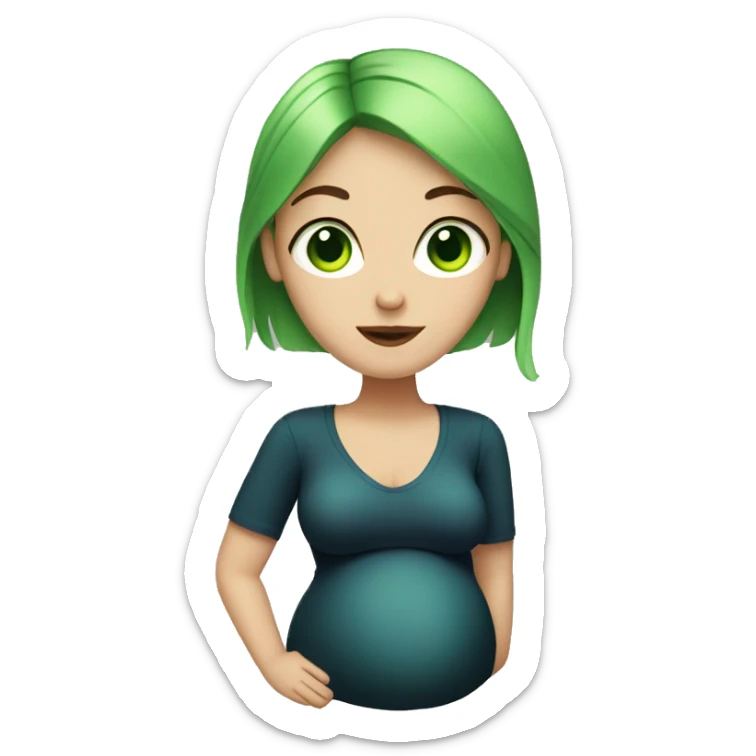 Pregnant white women with black hair and green eyes doing a peace sign  sticker