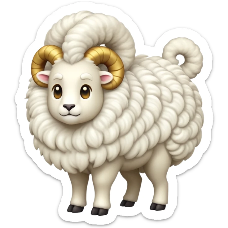 cinematic-[ram]-realistic-full-body-standing-emoji,-tail-flicking-lazily,-head-tilted-dramatically,-curly-[white]-fur,-simplified-yet-realistic-focused-features,-highly-detailed,-glowing-with-an-almost-sarcastic-glow sticker